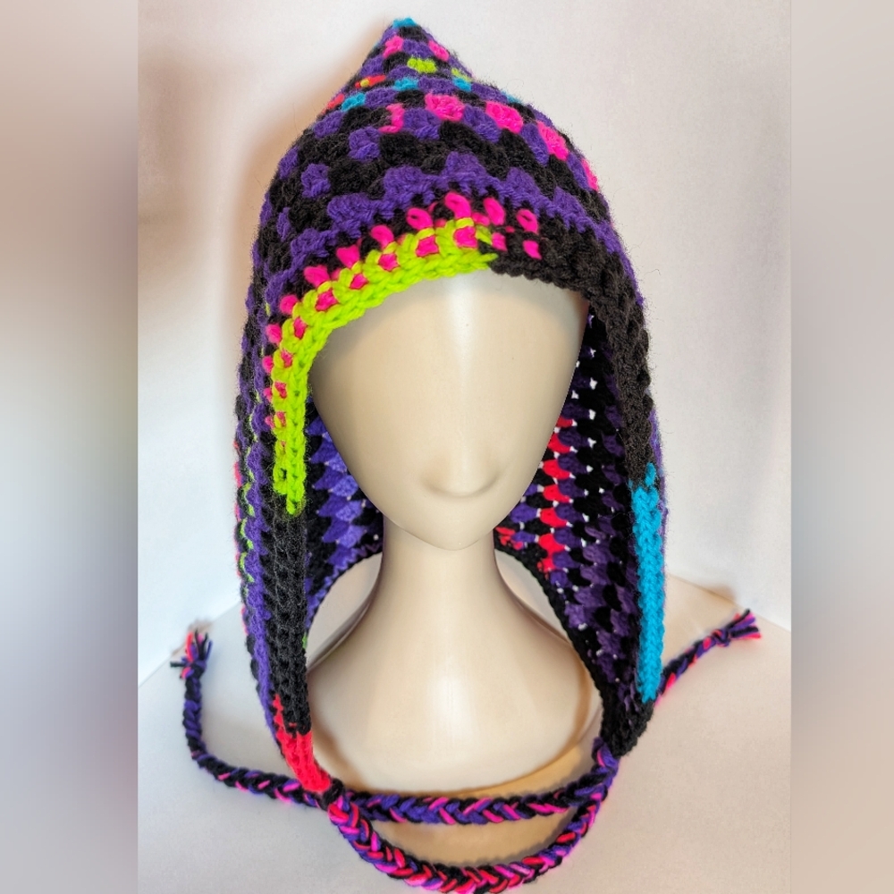 NWOT Handcrafted Crochet hood, Neon
